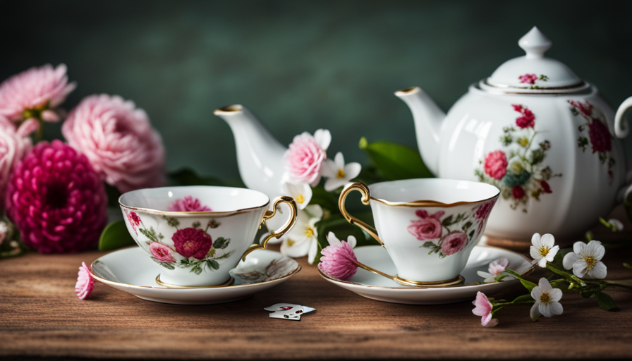 An image that showcases a delicate teacup filled with fragrant blooms, while a deck of cards lays scattered nearby
