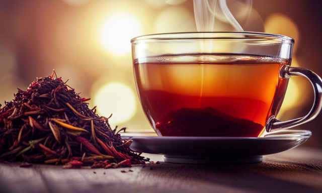 An image showcasing a vibrant, ruby-hued cup of Red Rooibos tea, exuding warmth and inviting aromas