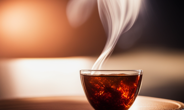 An image showcasing a steaming cup of rooibos tea, enveloped in a warm, reddish-brown hue