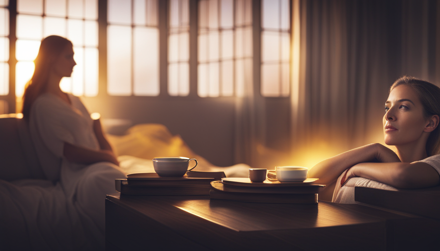 An image of a serene bedroom at night, bathed in a warm golden light