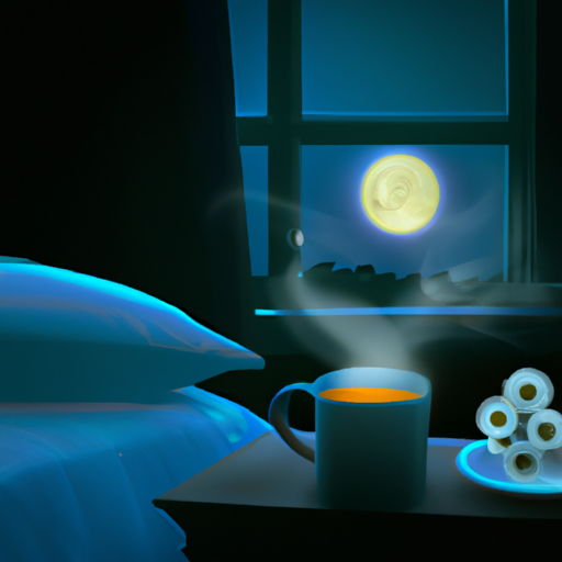 An image showcasing a serene moonlit scene, with a cozy bedroom bathed in soft blue moonlight
