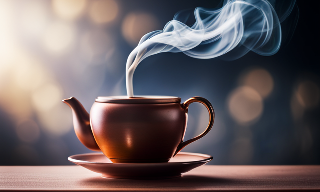 An image that showcases a steaming cup of rich, amber-hued Dark Brew Smoky Oolong Tea
