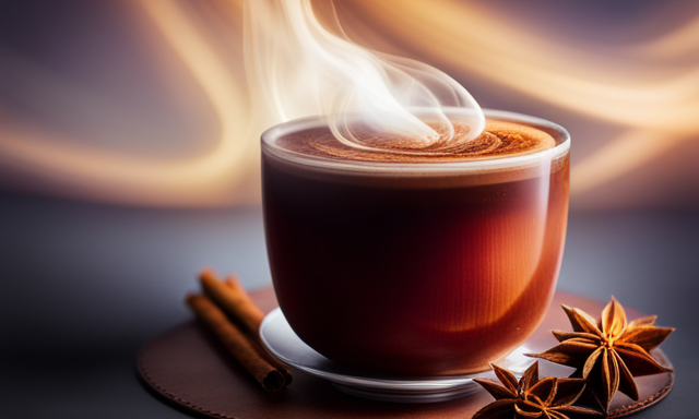 An image showcasing a steaming cup of Chai Rooibos