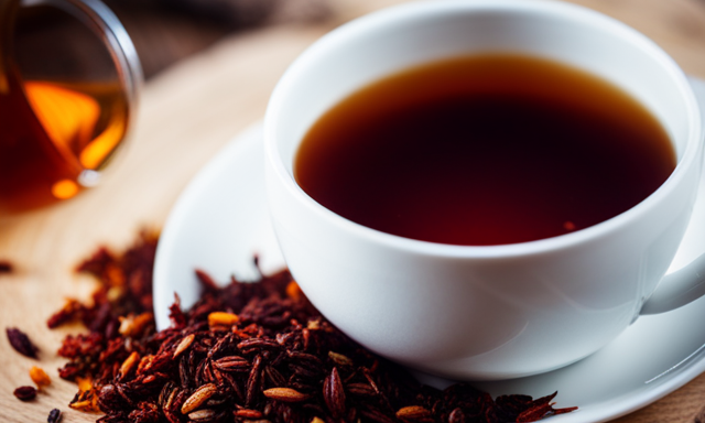 An image showcasing a vibrant cup of Rooibos tea, revealing its rich amber hue and delicate aroma