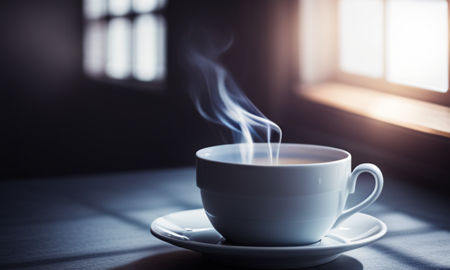 An image showcasing a delicate porcelain teacup, filled with warm, amber-hued oolong tea