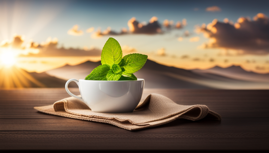 An image capturing a soothing cup of steaming peppermint herbal tea, gently wafting its refreshing aroma