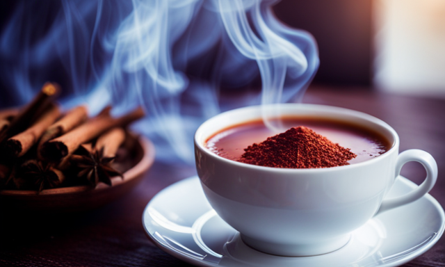 An image showcasing a steaming cup of Rooibos Chai tea