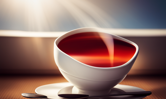 An image showcasing a warm, inviting cup of vibrant red Rooibos tea, served in a delicate porcelain teacup