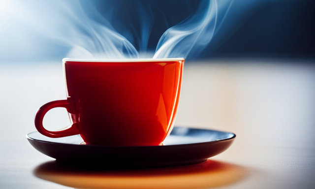 An image of a vibrant red cup filled with steaming rooibos tea, surrounded by slices of zesty citrus fruits