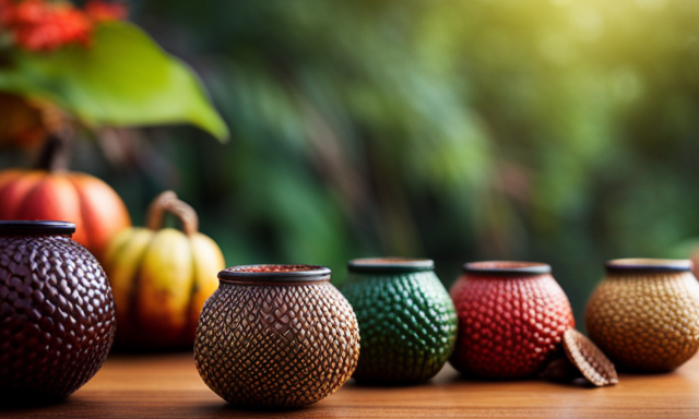 An image showcasing a diverse array of meticulously crafted yerba mate brands, each uniquely packaged in vibrant colors, with aromatic leaves beautifully displayed in gourds and ornate cups, enticing readers to explore the world of mate