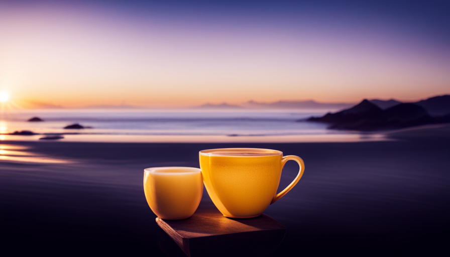 An image showcasing a cup of vibrant turmeric tea in a serene setting