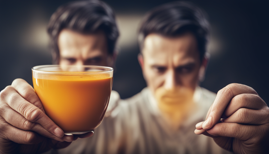 An image showcasing a person holding their stomach in discomfort after drinking turmeric tea