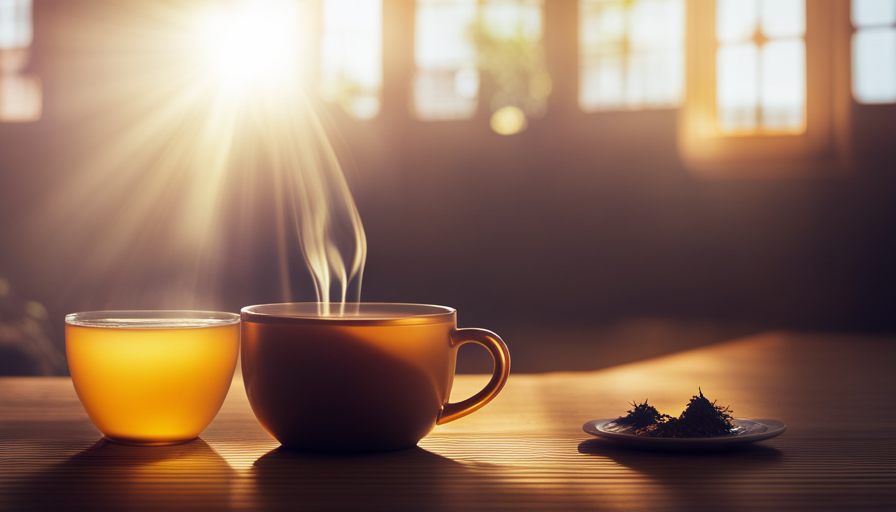 An image showcasing a vibrant cup of Ukon Tea, its golden hue radiating warmth