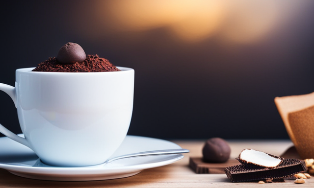 An image that showcases a steaming cup of aromatic rooibos and ginger tea, perfectly complemented by a plate of delectable dark chocolate truffles, fresh slices of juicy pear, and a sprinkle of crushed almonds