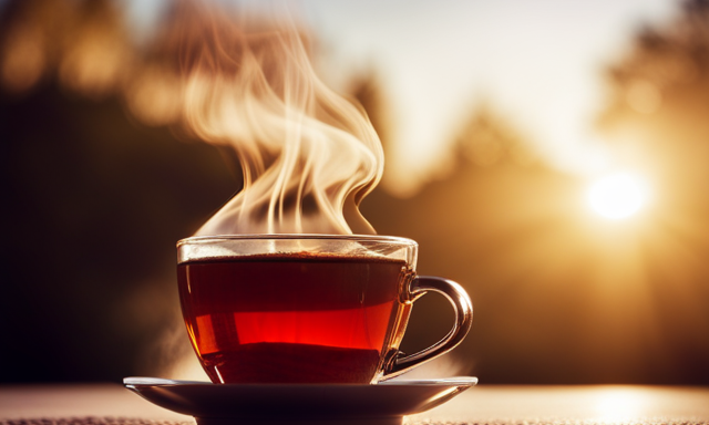 An image showcasing a steaming cup of aromatic rooibos tea, perfectly brewed at a temperature of 195°F