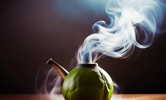 An image depicting a steaming gourd of yerba mate, surrounded by delicate wisps of vapor
