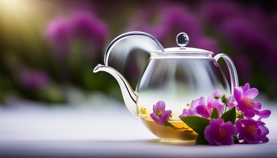 An image of a serene teapot pouring steaming water into a delicate teacup, showcasing the vibrant colors of various herbs and flowers floating gracefully, capturing the essence of the perfect temperature for brewing herbal tea