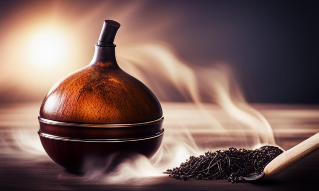 An image showcasing a traditional gourd filled with vibrant, steaming yerba mate, surrounded by delicate wisps of steam rising from the hot infusion, perfectly illustrating the ideal water temperature for this invigorating drink