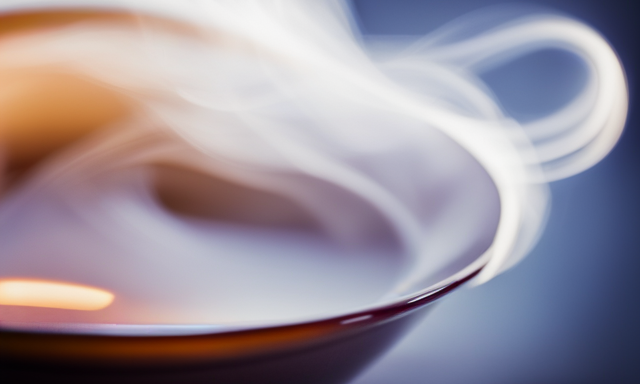 An image capturing a steaming cup of oolong tea, with its amber hue gracefully swirling within a delicate porcelain teacup