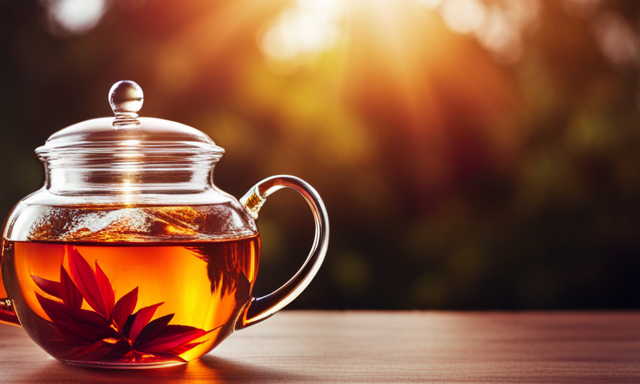An image capturing the warm, amber hues of a freshly brewed cup of rooibos tea