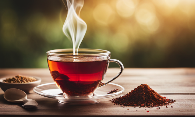An image showcasing a vibrant cup of freshly brewed rooibos tea, brimming with antioxidants and essential vitamins