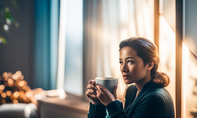 E image of a woman in a cozy corner, surrounded by soft morning light