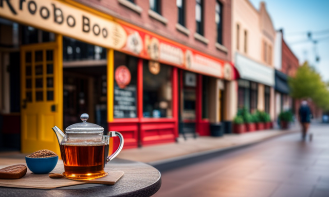 An image showcasing the vibrant streets of Columbus, Ohio, with a serene tea shop nestled among colorful storefronts