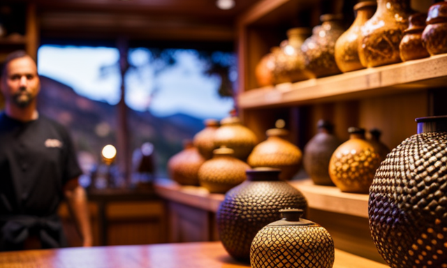 An image capturing the vibrant shelves of a specialty tea shop in Utah, adorned with an array of intricately designed yerba mate gourds in various sizes and materials, enticing visitors to embark on a journey of South American flavors