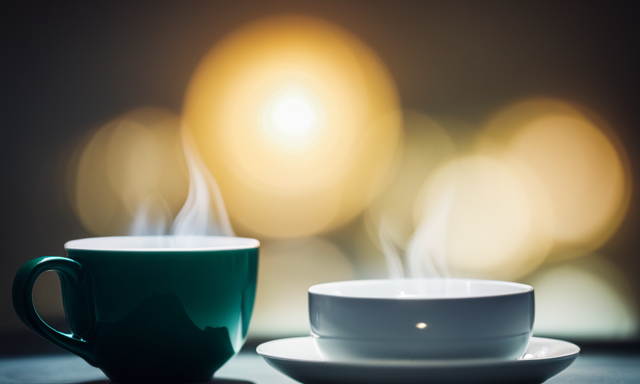 An image showcasing two elegant teacups, one filled with rich, amber Oolong tea, emanating warmth and depth