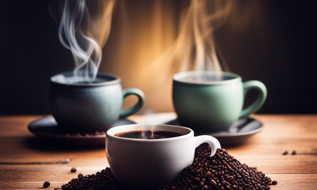 An image showcasing two steaming cups: one filled with rich, dark coffee, the other with vibrant, green yerba mate