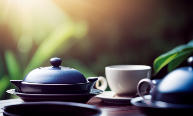 An image showcasing a serene scene of a tranquil teahouse