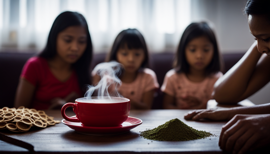 An image that showcases a variety of individuals, such as pregnant women, children, and individuals with specific medical conditions, respectfully declining a cup of steaming Moringa tea