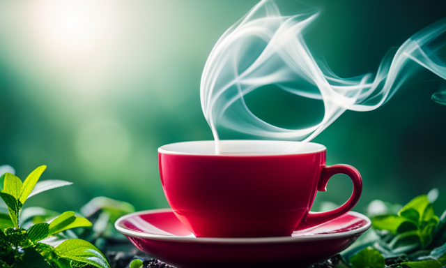 An image showcasing a vibrant teacup filled with aromatic oolong tea, steam gently rising, surrounded by lush green tea leaves, symbolizing the health benefits of oolong tea