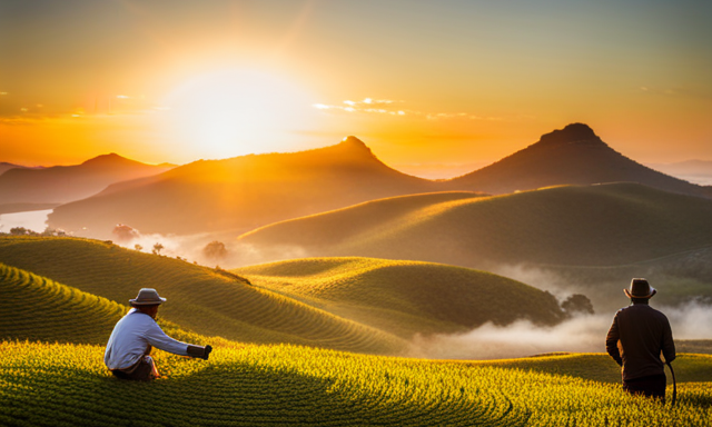 An image of a lush South African landscape with a tea plantation in the foreground