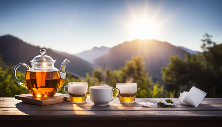 An image of a serene herbal tea garden, vibrant with various aromatic herbs like chamomile, peppermint, and lavender