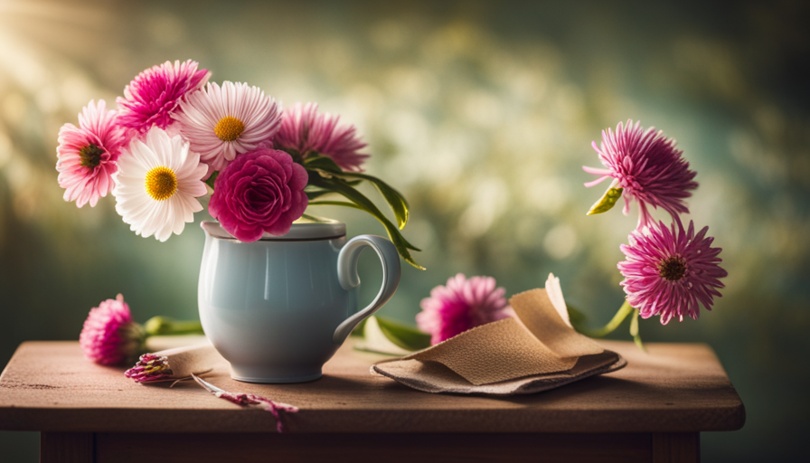 An image showcasing a vibrant bouquet of flowers blossoming from a teacup