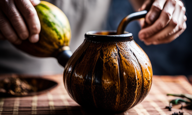 An image showcasing the art of preparing Yerba Mate in a traditional gourd