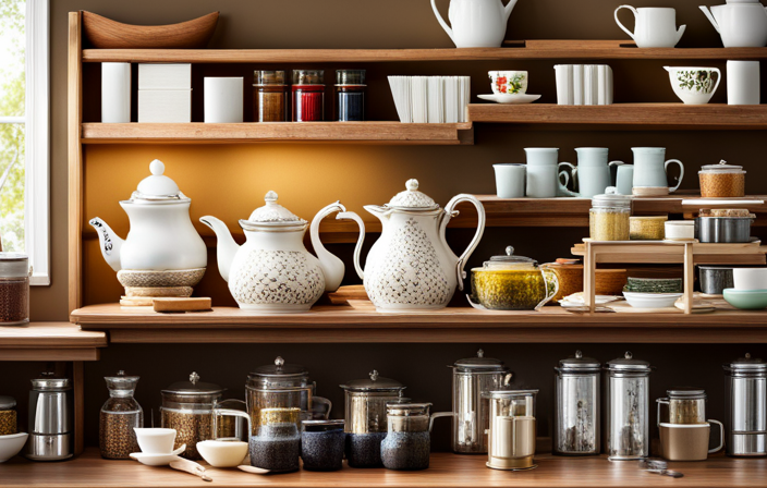 An image depicting a cozy tea station with an assortment of teapots, cups, and a steaming kettle, surrounded by shelves filled with various tea blends, showcasing the diversity of flavors and inviting readers to explore their tea-related FAQs