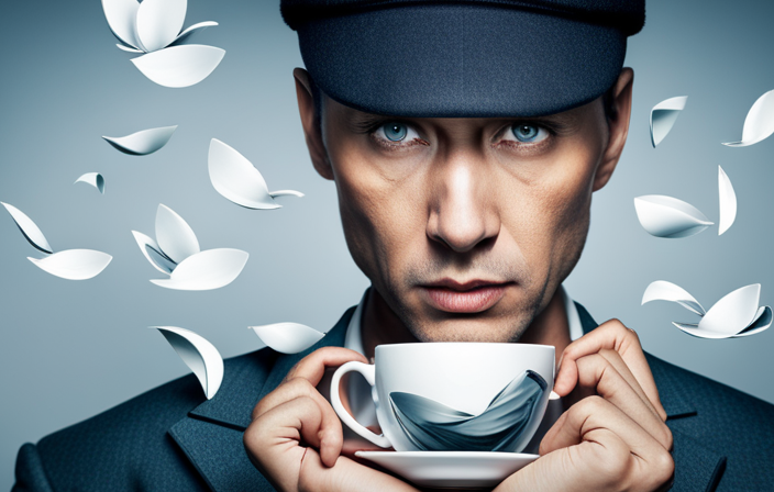 An image showcasing a person holding a teacup, with a worried expression on their face, surrounded by broken teacups symbolizing potential negative health effects