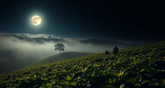 tea harvest under moonlight