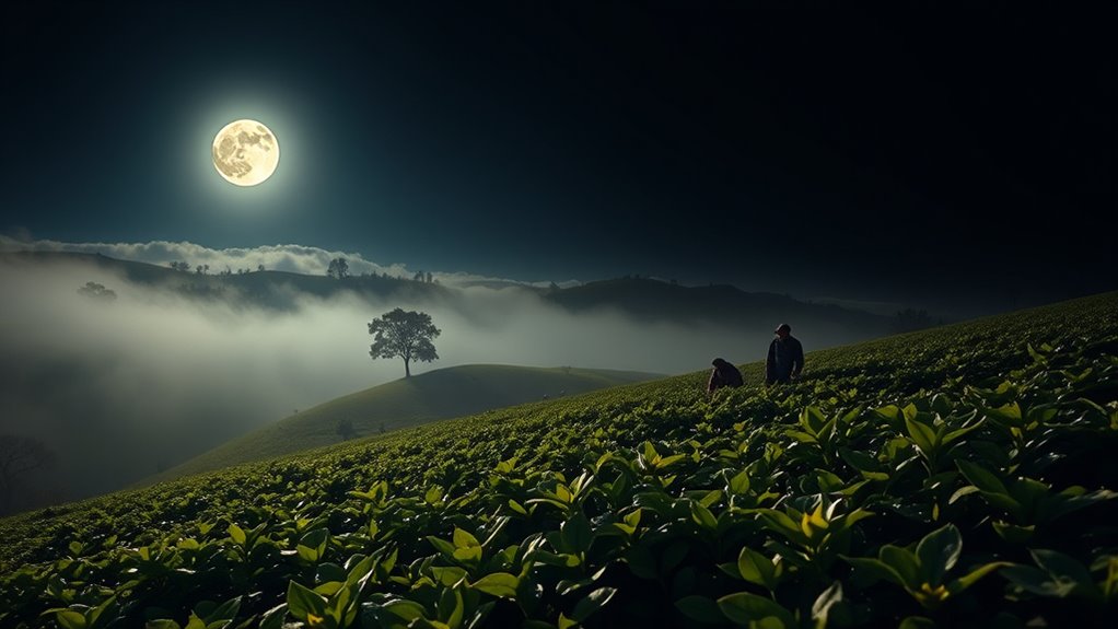 tea harvest under moonlight