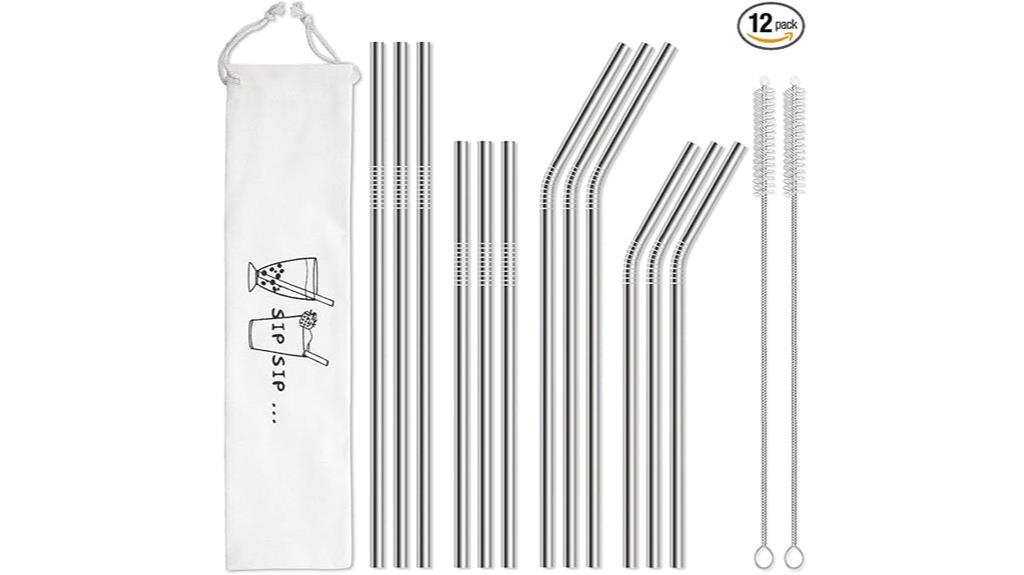 12 pack reusable stainless steel straws