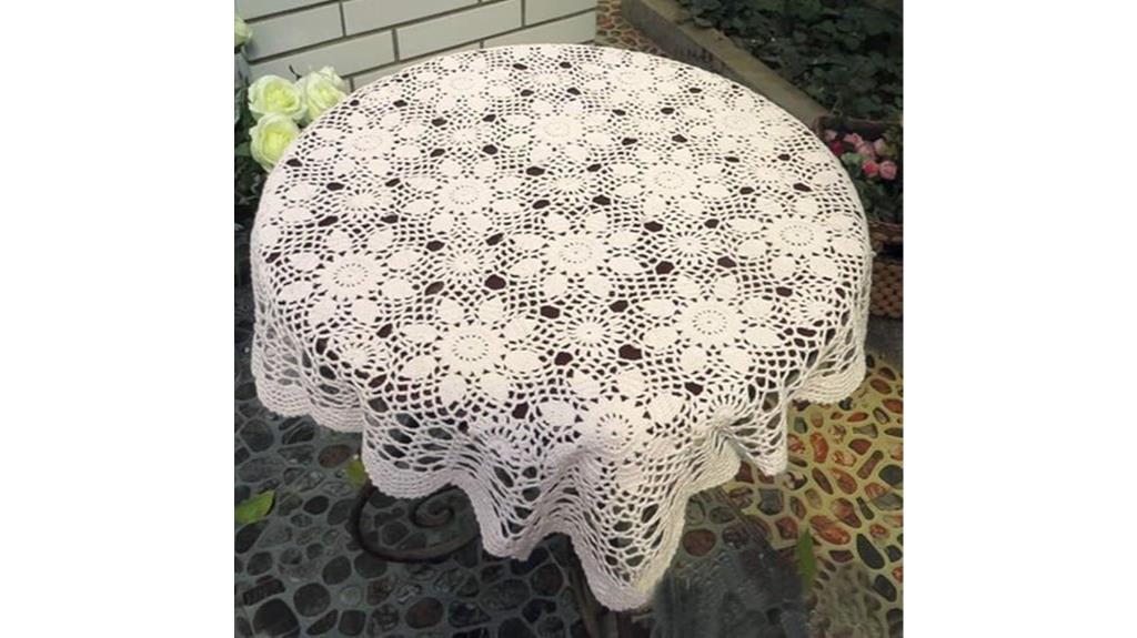 beige cotton crochet tablecloth
