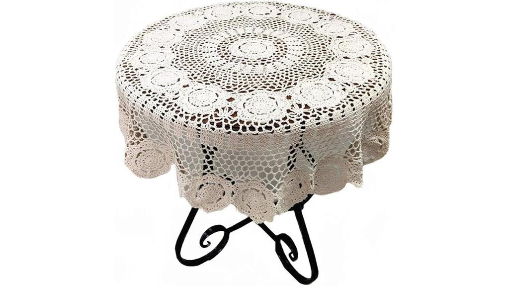 beige handmade crochet tablecloth