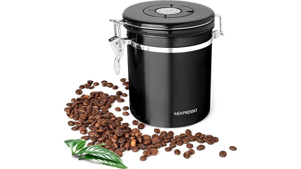 black coffee canister with date