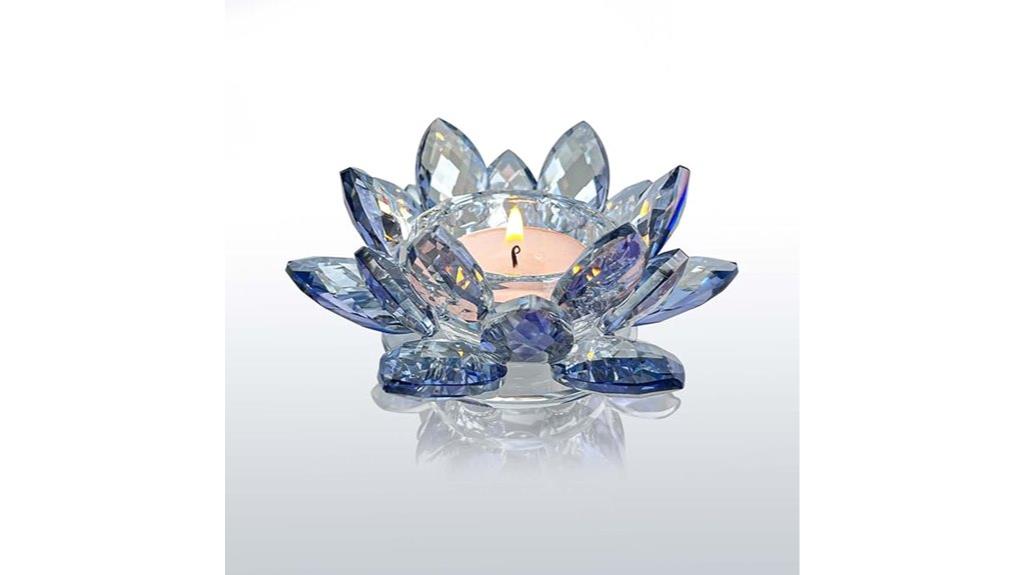 blue crystal lotus candle holder