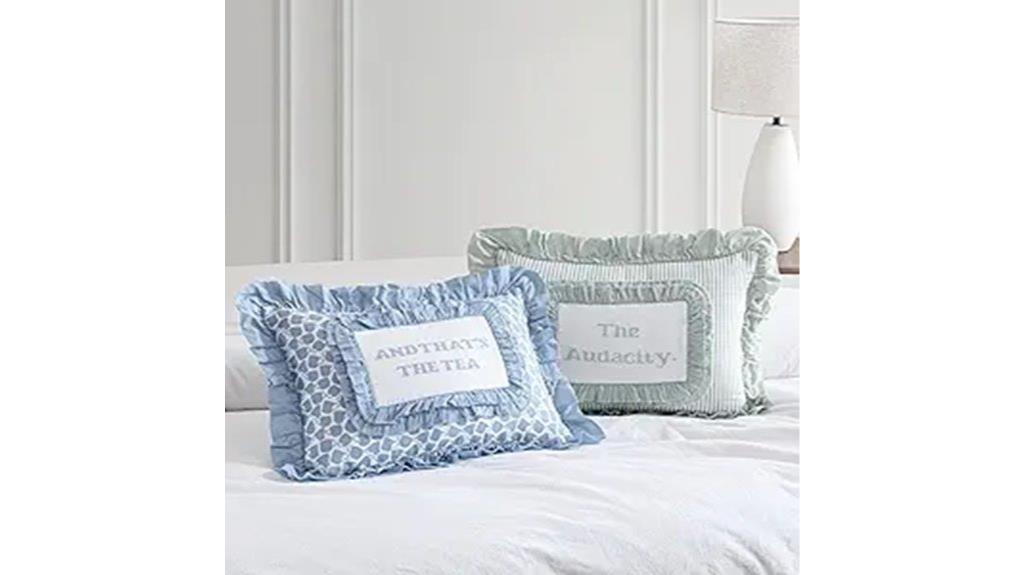 blue tea themed throw pillow