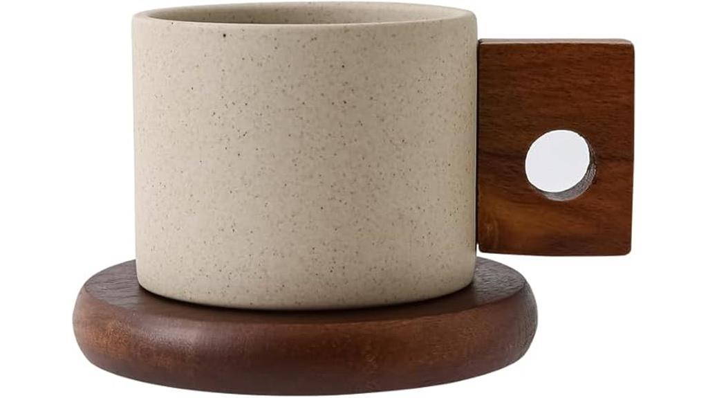 ceramic mug with wooden saucer