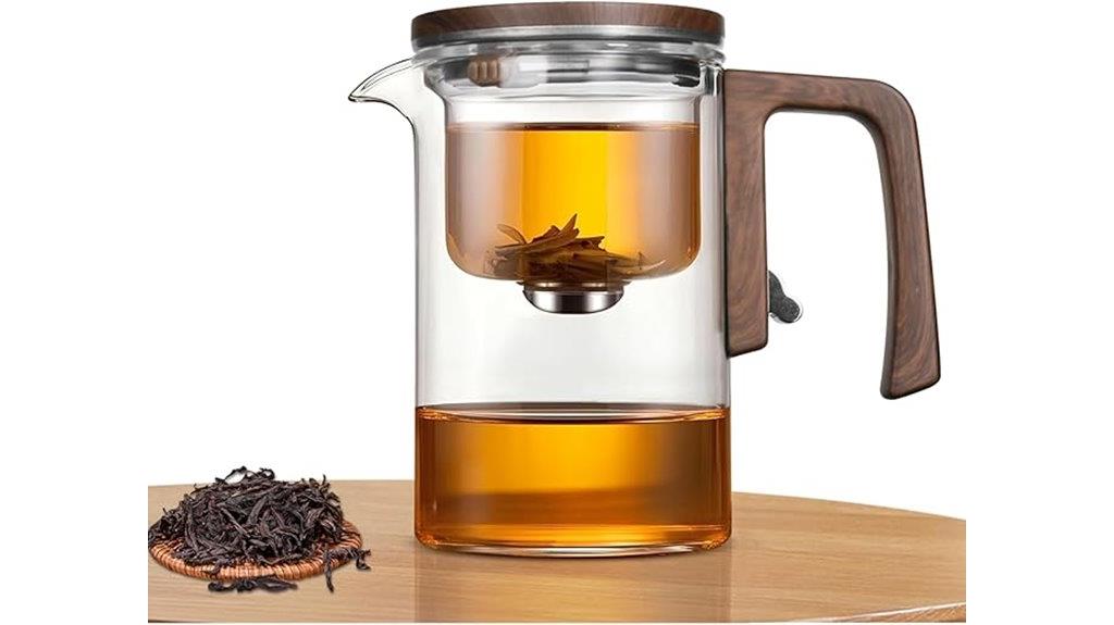 elegant glass teapot with wood