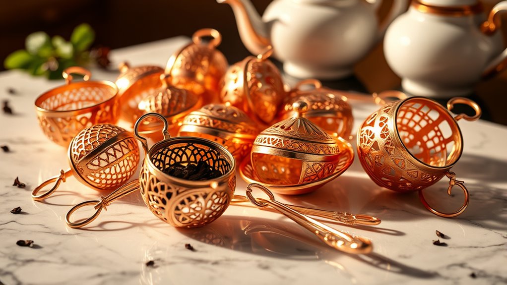 elegant rose gold tea strainers